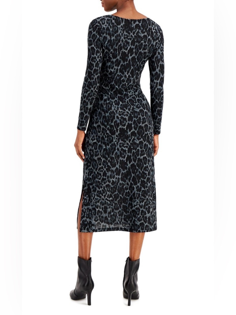 Nine West Black animal -Print Long Sleeve Midi Dress - Picture 4 of 7